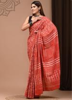 Cotton Mul Mul Red Casual Wear Printed Saree